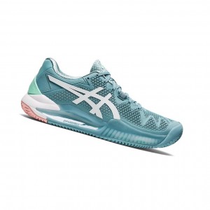 Chaussure Tennis Asics GEL-RESOLUTION 8 Clay Femme Bleu Blanche | GRMO68491