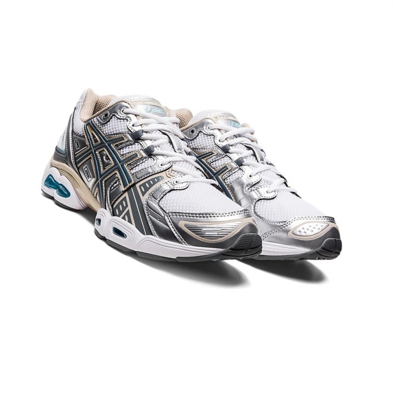 Basket Asics GEL-NIMBUS 9 Femme Blanche Grise | WNRO81027