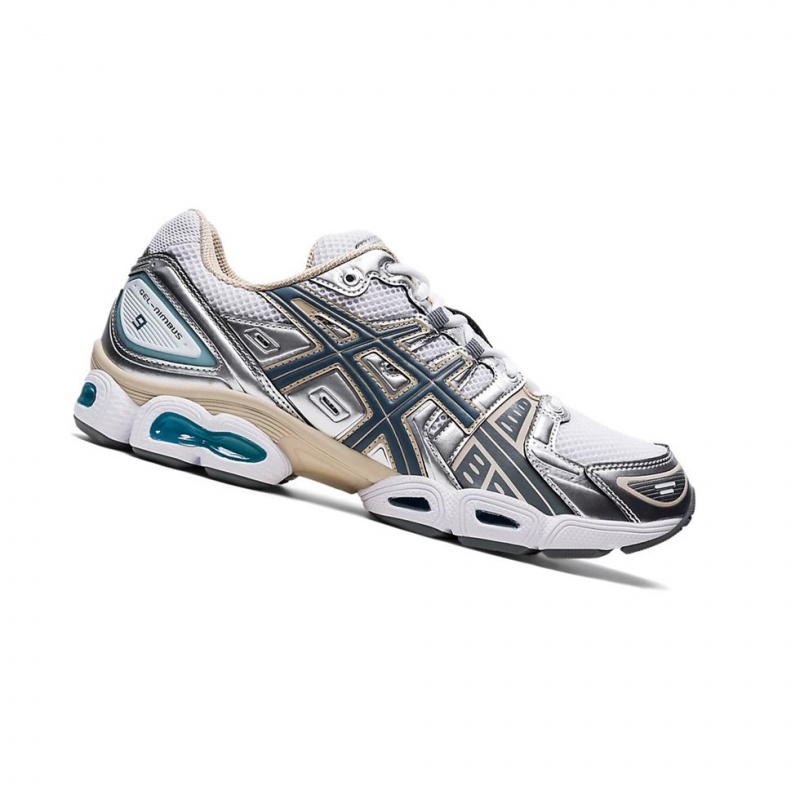 Basket Asics GEL-NIMBUS 9 Femme Blanche Grise | WNRO81027