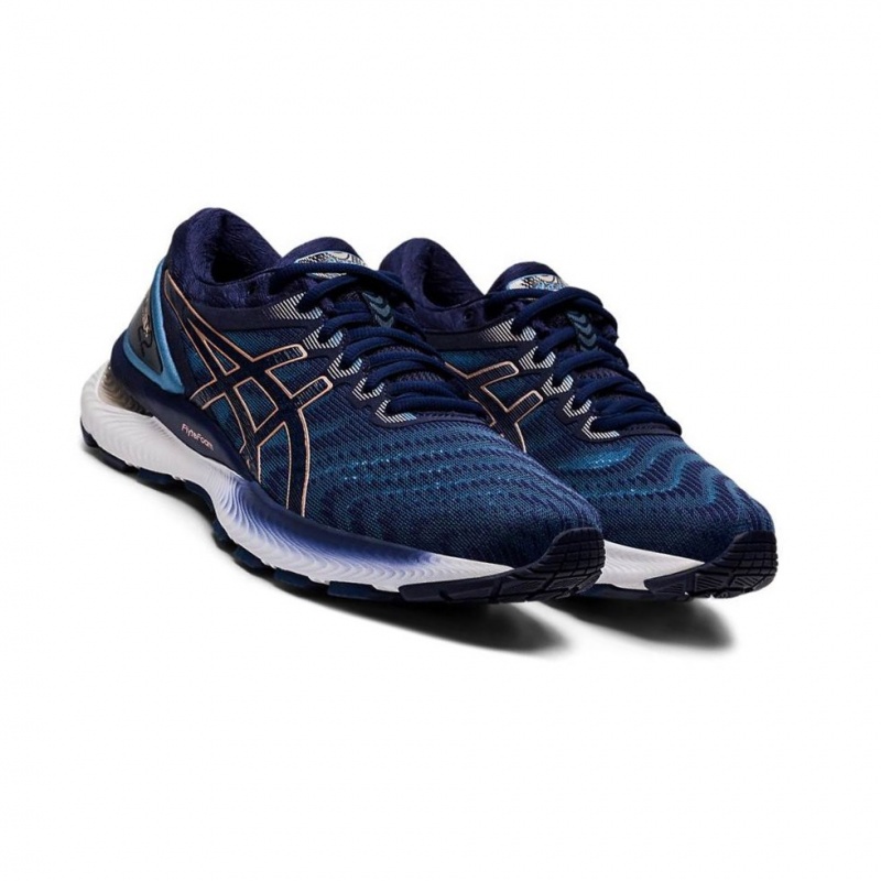 Chaussure Running Asics GEL-NIMBUS 22 Larges Femme Bleu Marine | ETJN02714