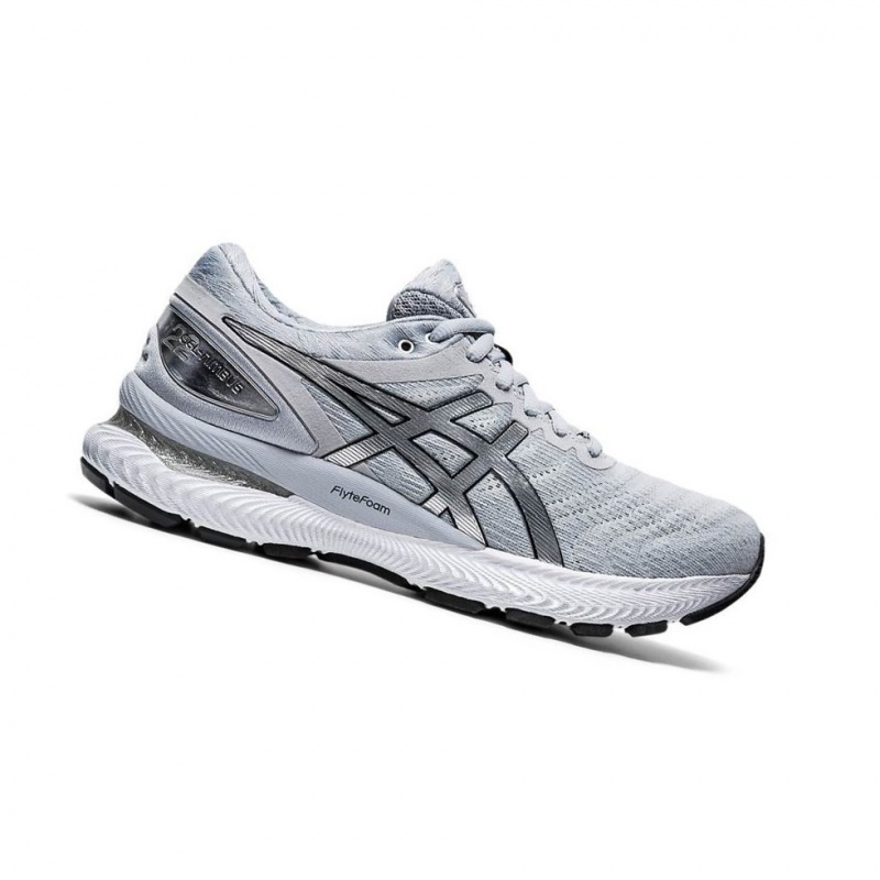 Chaussure Running Asics GEL-NIMBUS 22 Platinum Femme Grise | AMZP59871