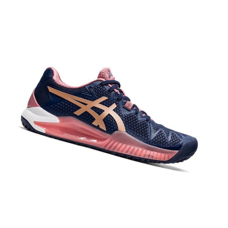 Chaussure Tennis Asics GEL-RESOLUTION 8 OC Femme Bleu Marine | EZVL05721