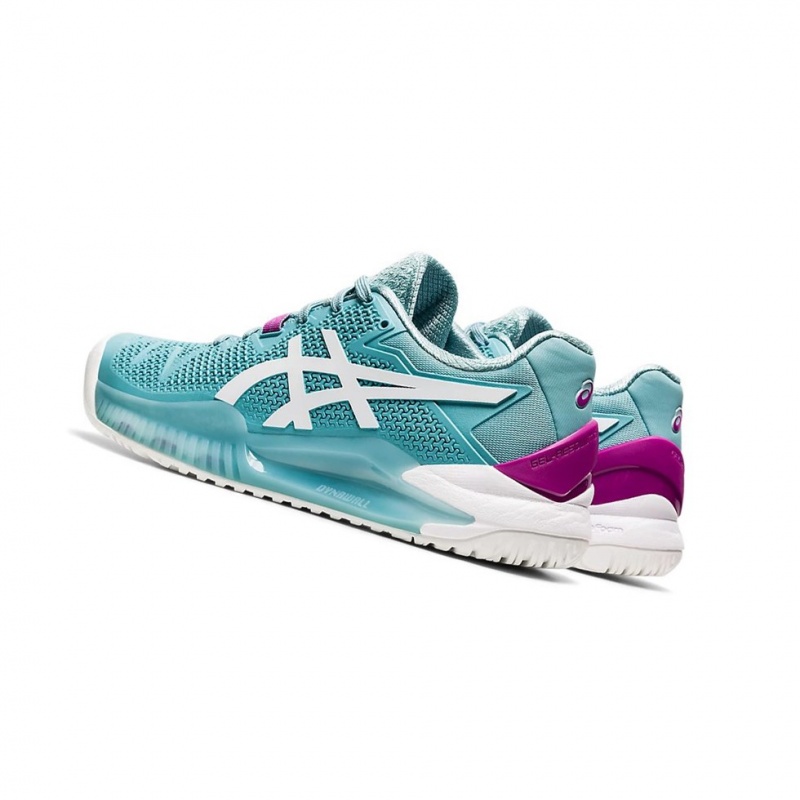 Chaussure Tennis Asics GEL-Resolution 8 Femme Bleu Blanche | SLYF62083