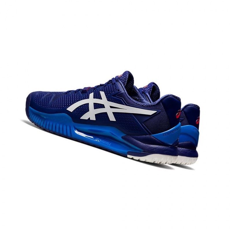 Chaussure Tennis Asics GEL-Resolution 8 Homme Bleu Blanche | TXMO32061